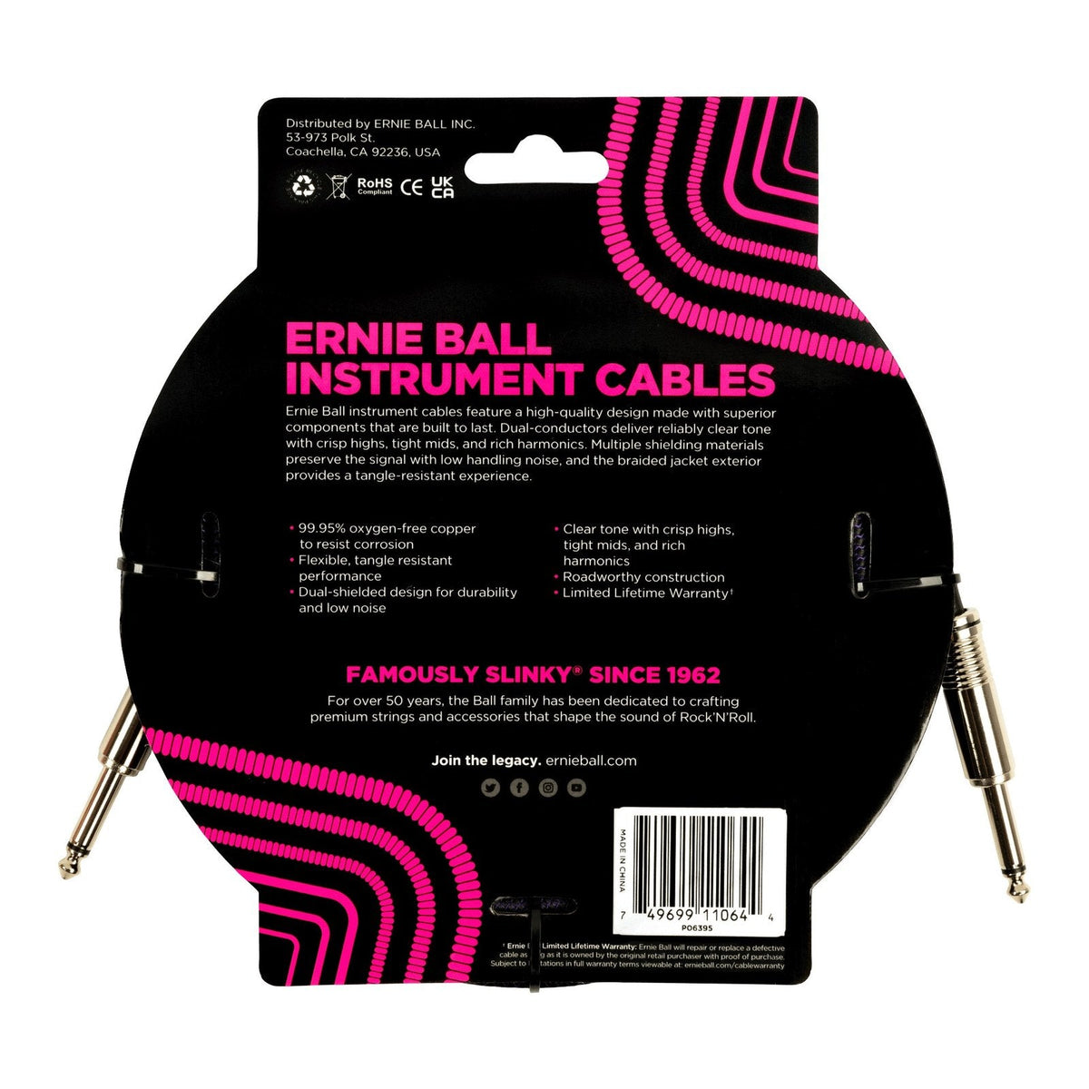 Dây Cáp Guitar Ernie Ball Braided Instrument Cable – Purple/Black