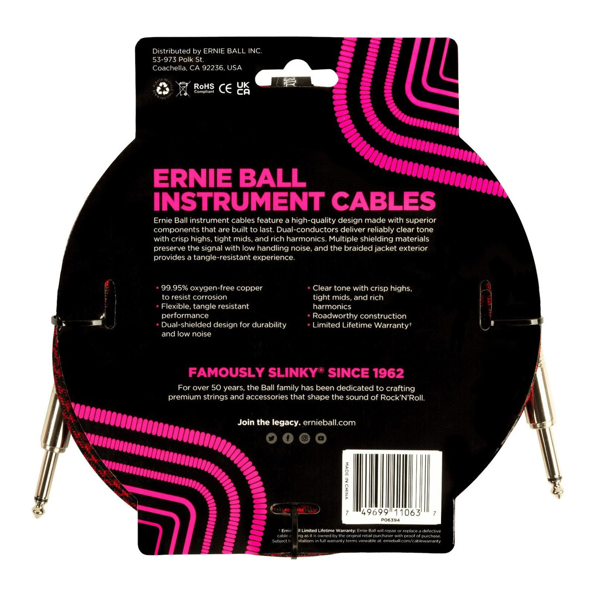Dây Cáp Guitar Ernie Ball Braided Instrument Cable – Red/Black