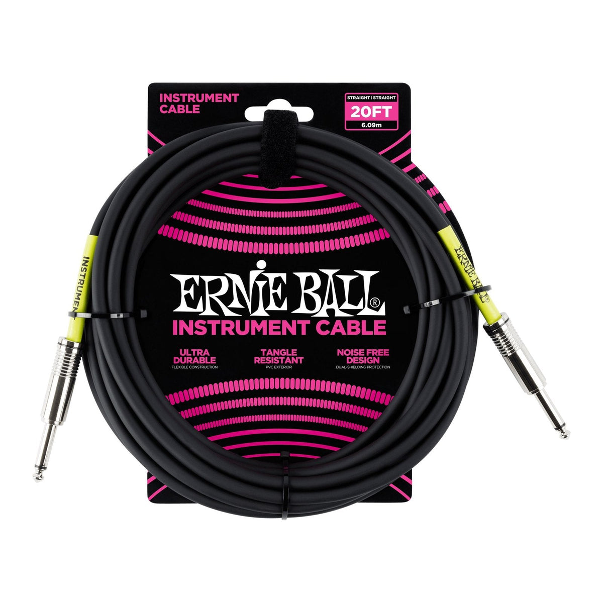 Dây Cáp Guitar Ernie Ball Classic Instrument Cable (Vỏ PVC) – 6,1m (20ft), Thẳng - Thẳng, Black