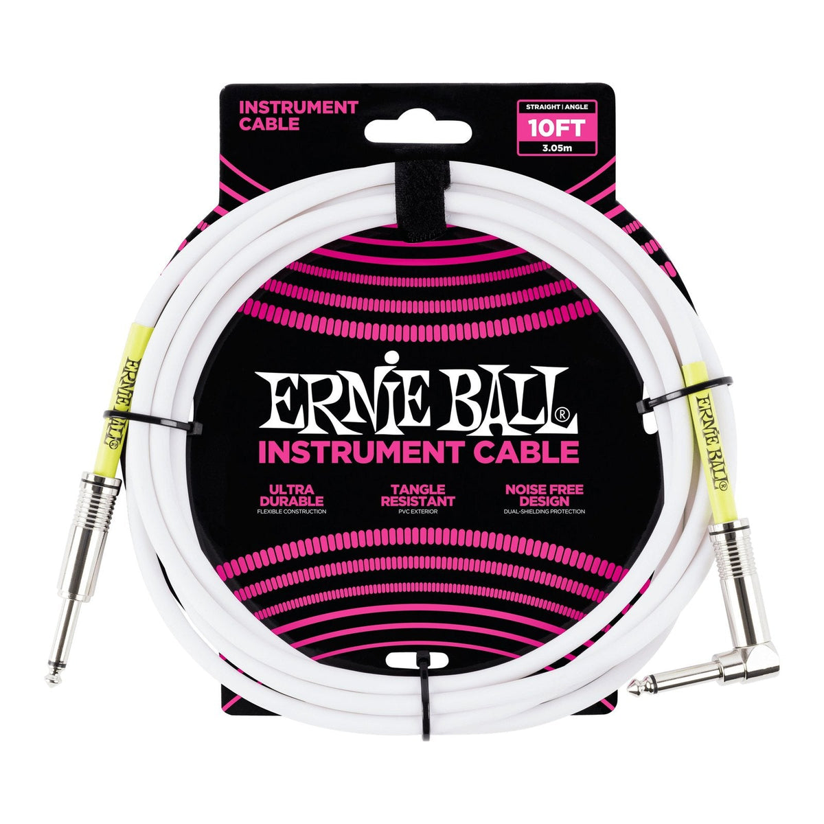 Dây Cáp Guitar Ernie Ball Classic Instrument Cable (Vỏ PVC) – 3m (10ft), Thẳng - Vuông, White