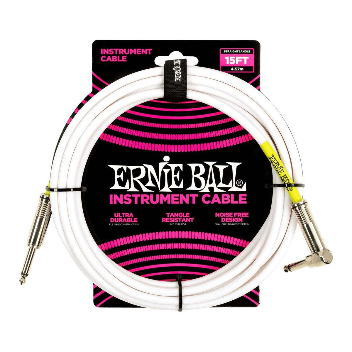 Dây Cáp Guitar Ernie Ball Classic Instrument Cable (Vỏ PVC) – 4,6m (15ft), Thẳng - Vuông, White