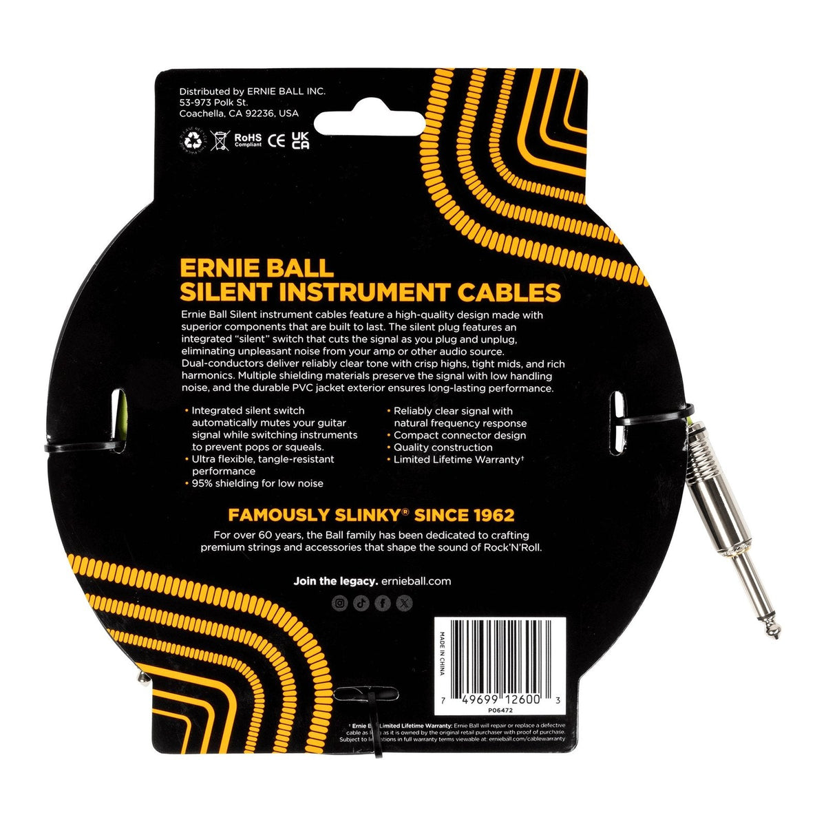 Dây Cáp Guitar Ernie Ball Classic Silent Instrument Cable – Black