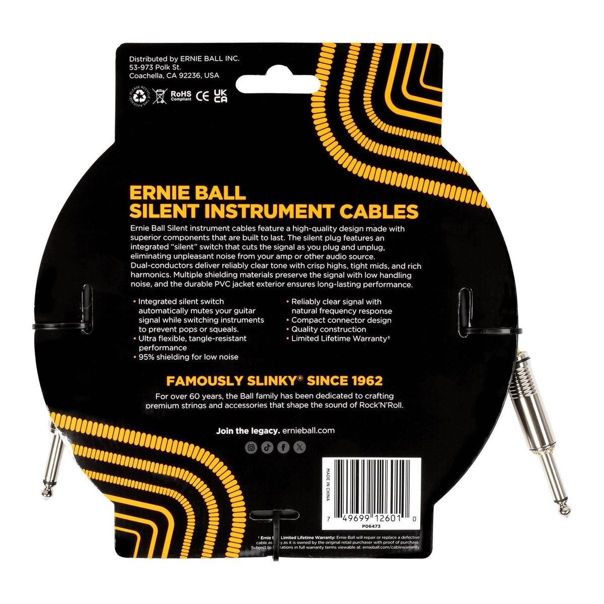 Dây Cáp Guitar Ernie Ball Classic Silent Instrument Cable – 6,1m (20ft)