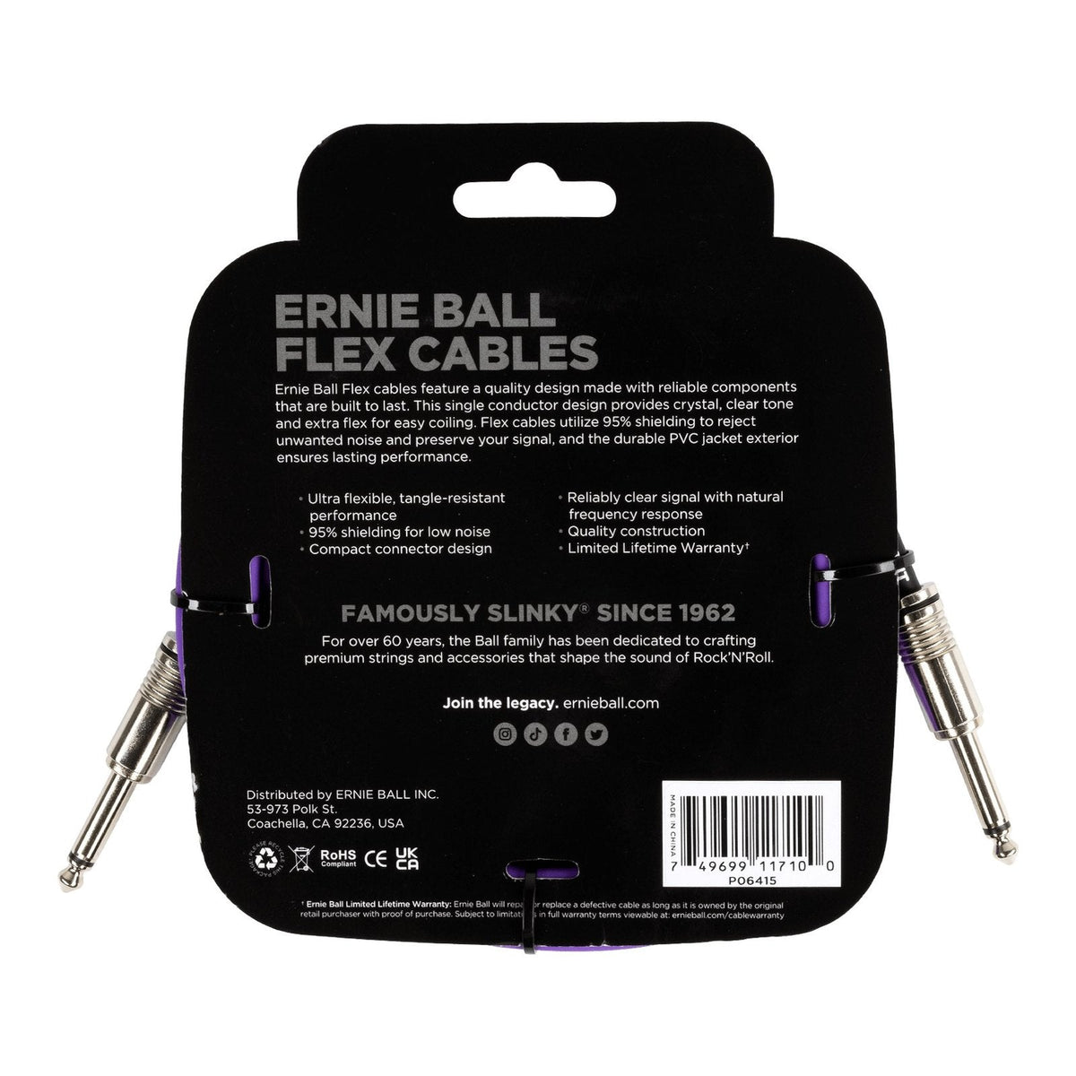 Dây Cáp Guitar Ernie Ball Flex Instrument Cable – 3m (10ft), Purple
