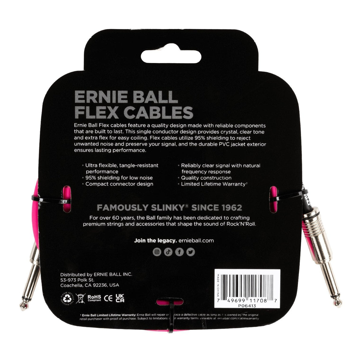 Dây Cáp Guitar Ernie Ball Flex Instrument Cable – Pink