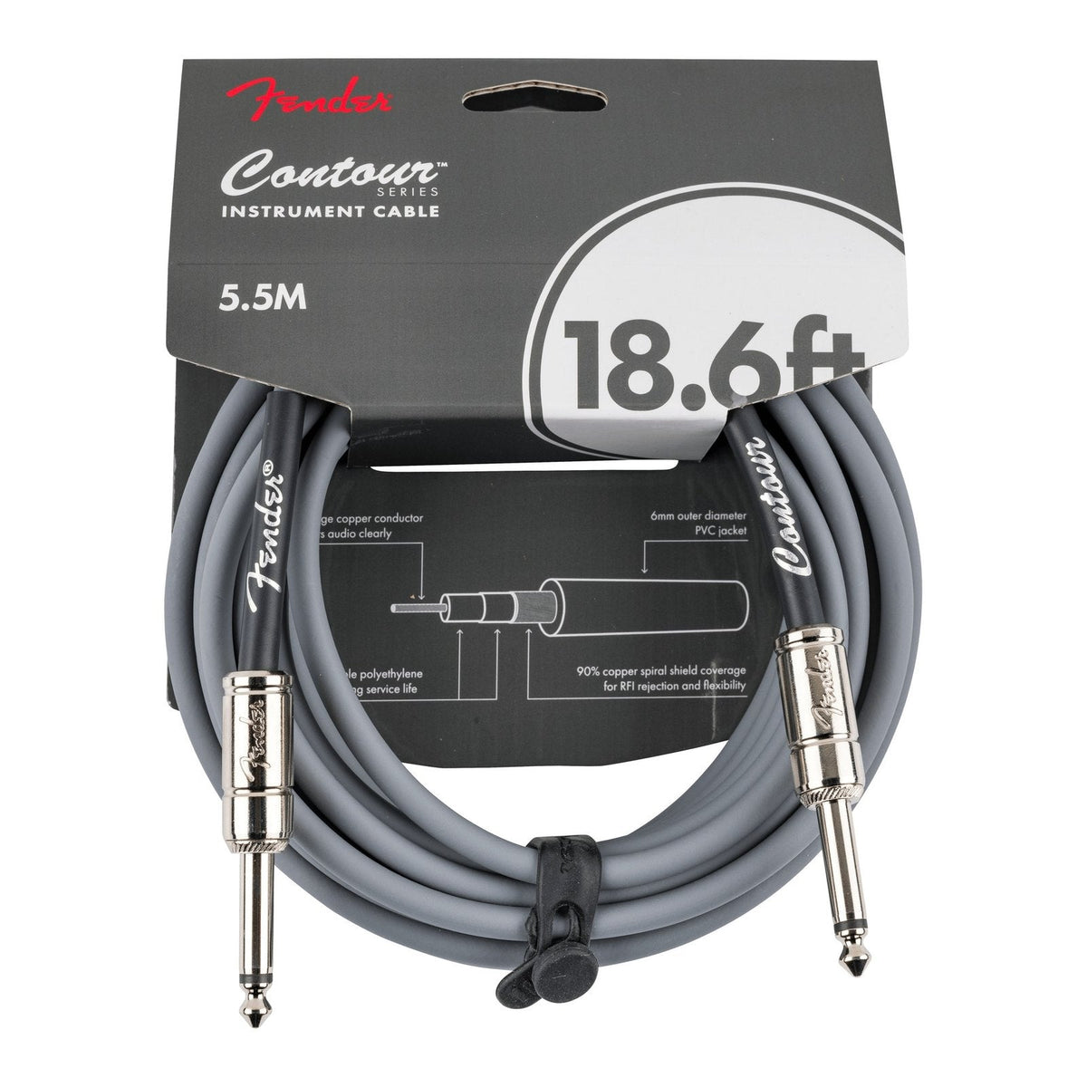 Dây Cáp Guitar Fender Contour Series Instrument Cable – 5,7m (18,6ft), Inca Silver