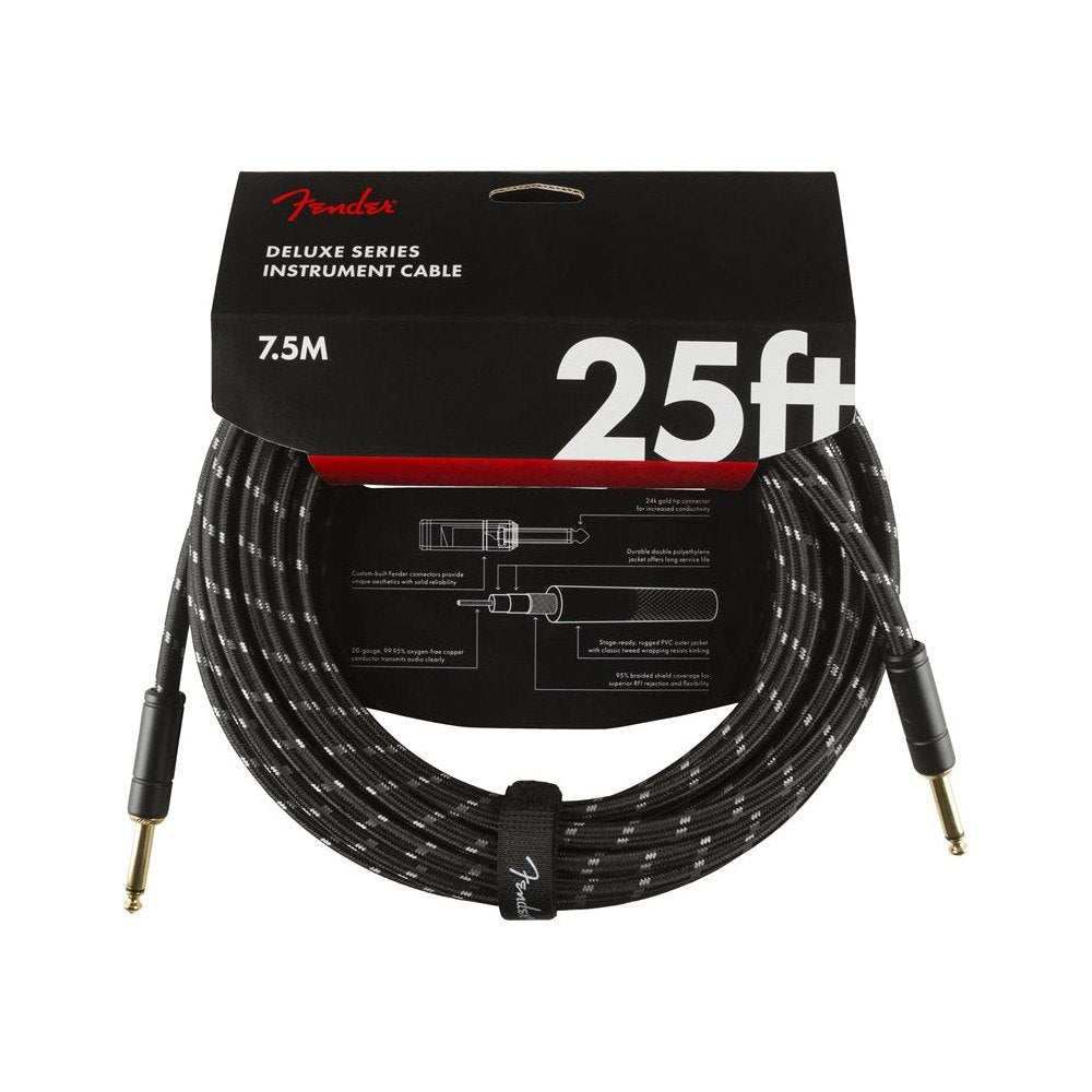 Dây Cáp Guitar Fender Deluxe Series Tweed Instrument Cable – 7,6m (25ft), Thẳng - Thẳng, Black Tweed