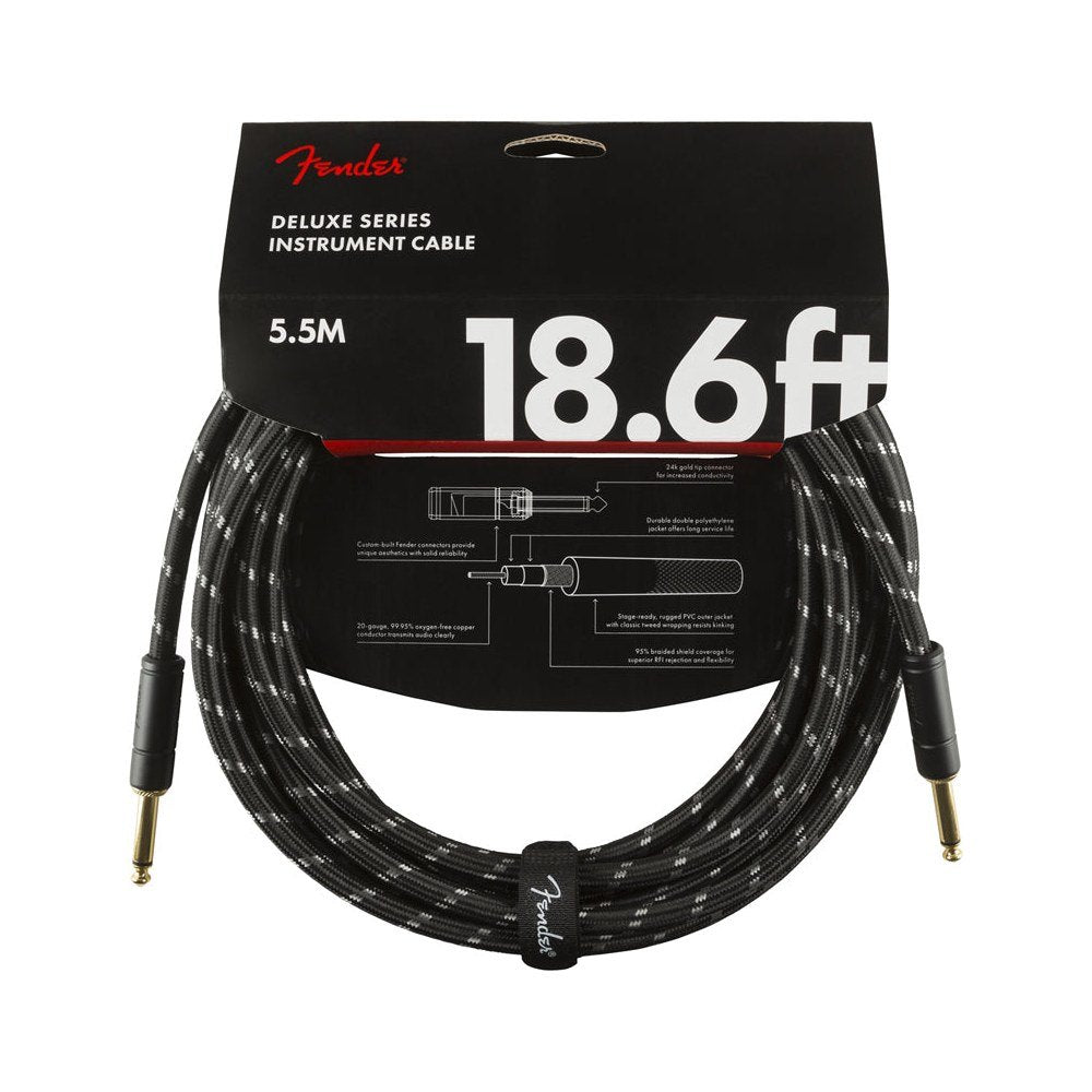 Dây Cáp Guitar Fender Deluxe Series Tweed Instrument Cable – 5,7m (18,6ft), Thẳng - Thẳng, Black Tweed