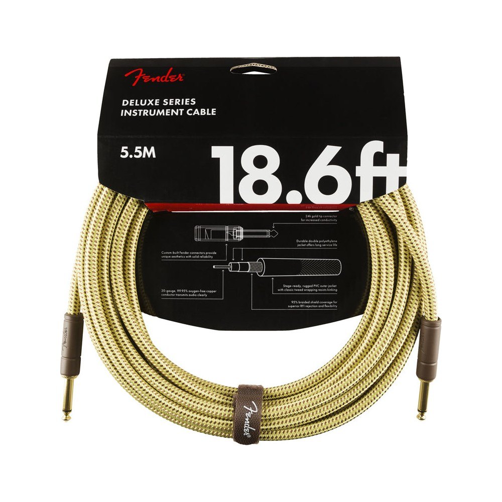 Dây Cáp Guitar Fender Deluxe Series Tweed Instrument Cable – 5,7m (18,6ft), Thẳng - Thẳng, Tweed