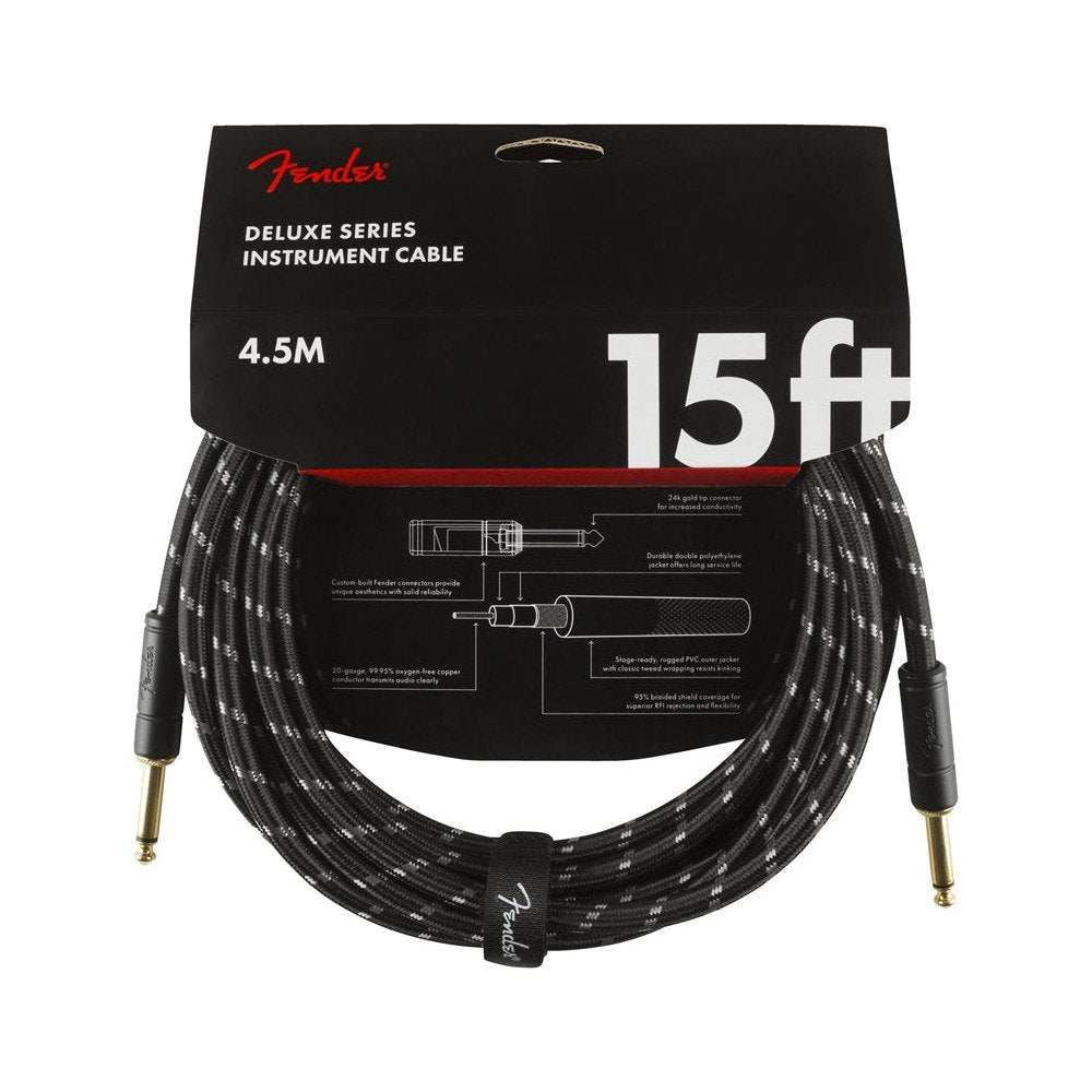 Dây Cáp Guitar Fender Deluxe Series Tweed Instrument Cable – 4,6m (15ft), Thẳng - Thẳng, Black Tweed