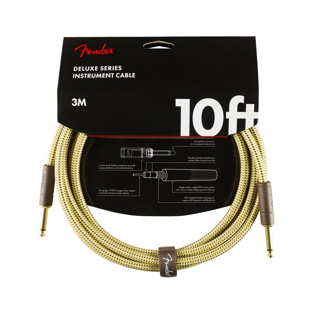 Dây Cáp Guitar Fender Deluxe Series Tweed Instrument Cable – 3m (10ft), Thẳng - Thẳng, Tweed