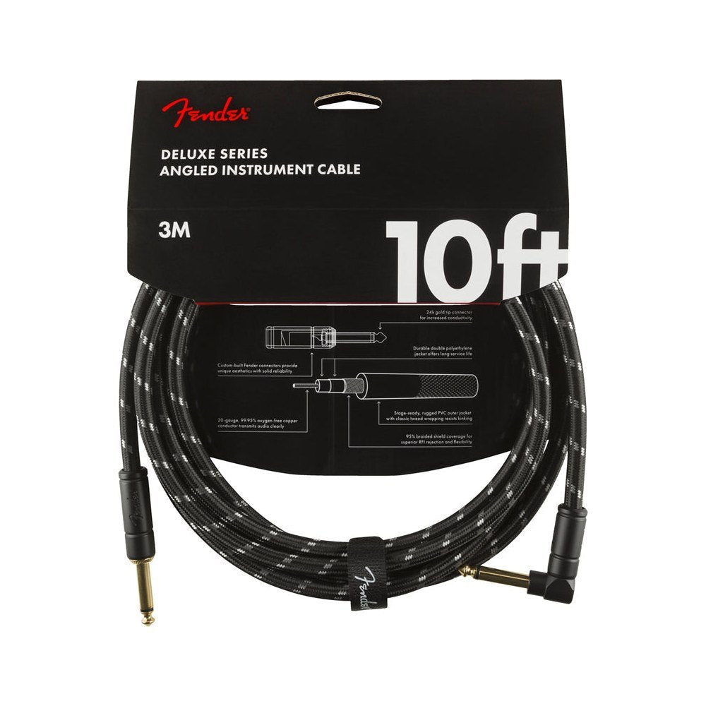 Dây Cáp Guitar Fender Deluxe Series Tweed Instrument Cable – 3m (10ft), Thẳng - Vuông, Black Tweed