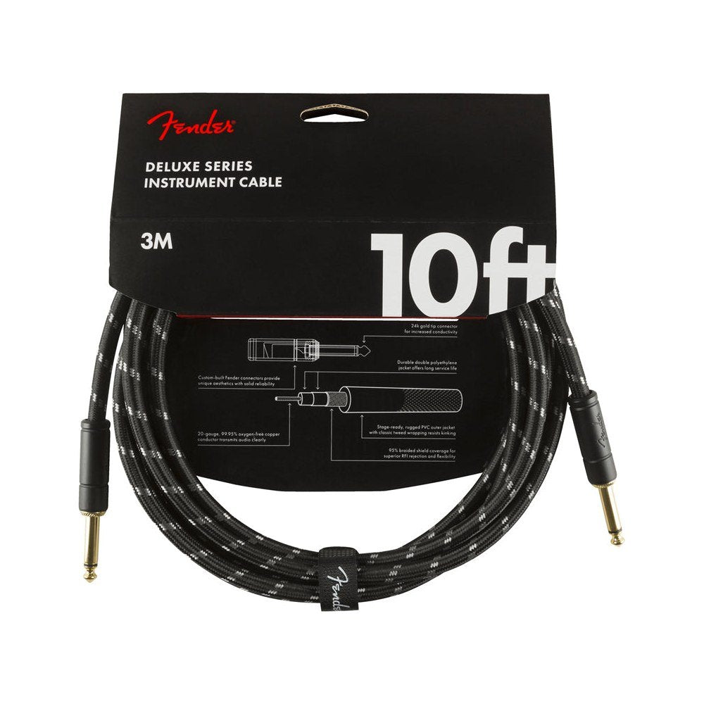 Dây Cáp Guitar Fender Deluxe Series Tweed Instrument Cable – 3m (10ft), Thẳng - Thẳng, Black Tweed