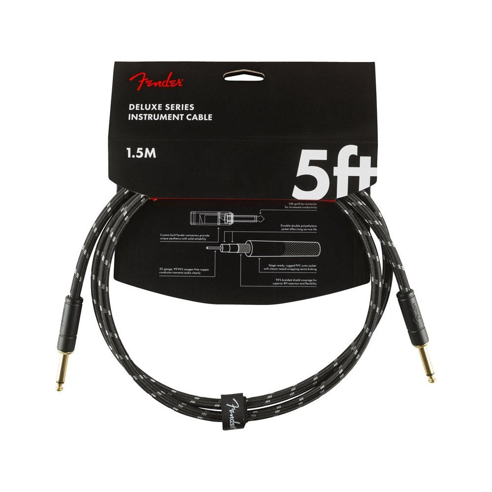 Dây Cáp Guitar Fender Deluxe Series Tweed Instrument Cable – 1,5m (5ft), Thẳng - Thẳng, Black Tweed