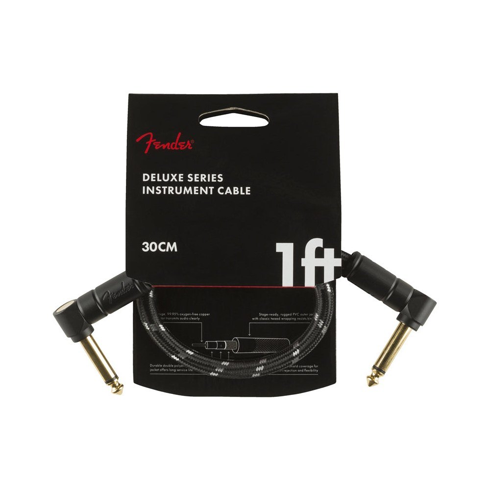 Dây Cáp Guitar Fender Deluxe Series Tweed Instrument Cable – 30cm (1ft), Vuông - Vuông, Black Tweed