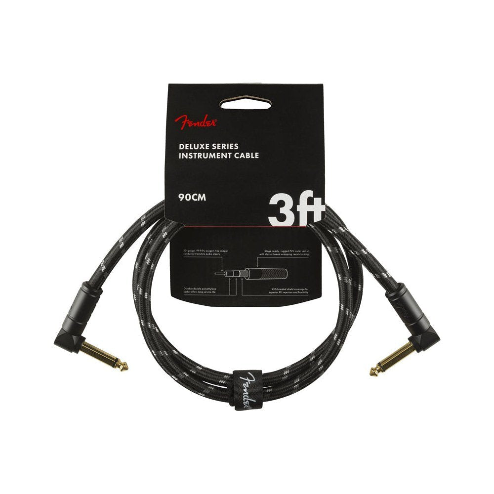 Dây Cáp Guitar Fender Deluxe Series Tweed Instrument Cable – 91cm (3ft), Vuông - Vuông, Black Tweed