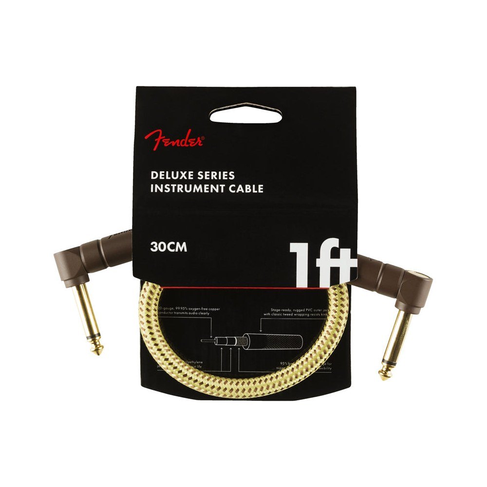 Dây Cáp Guitar Fender Deluxe Series Tweed Instrument Cable – 30cm (1ft), Vuông - Vuông, Tweed