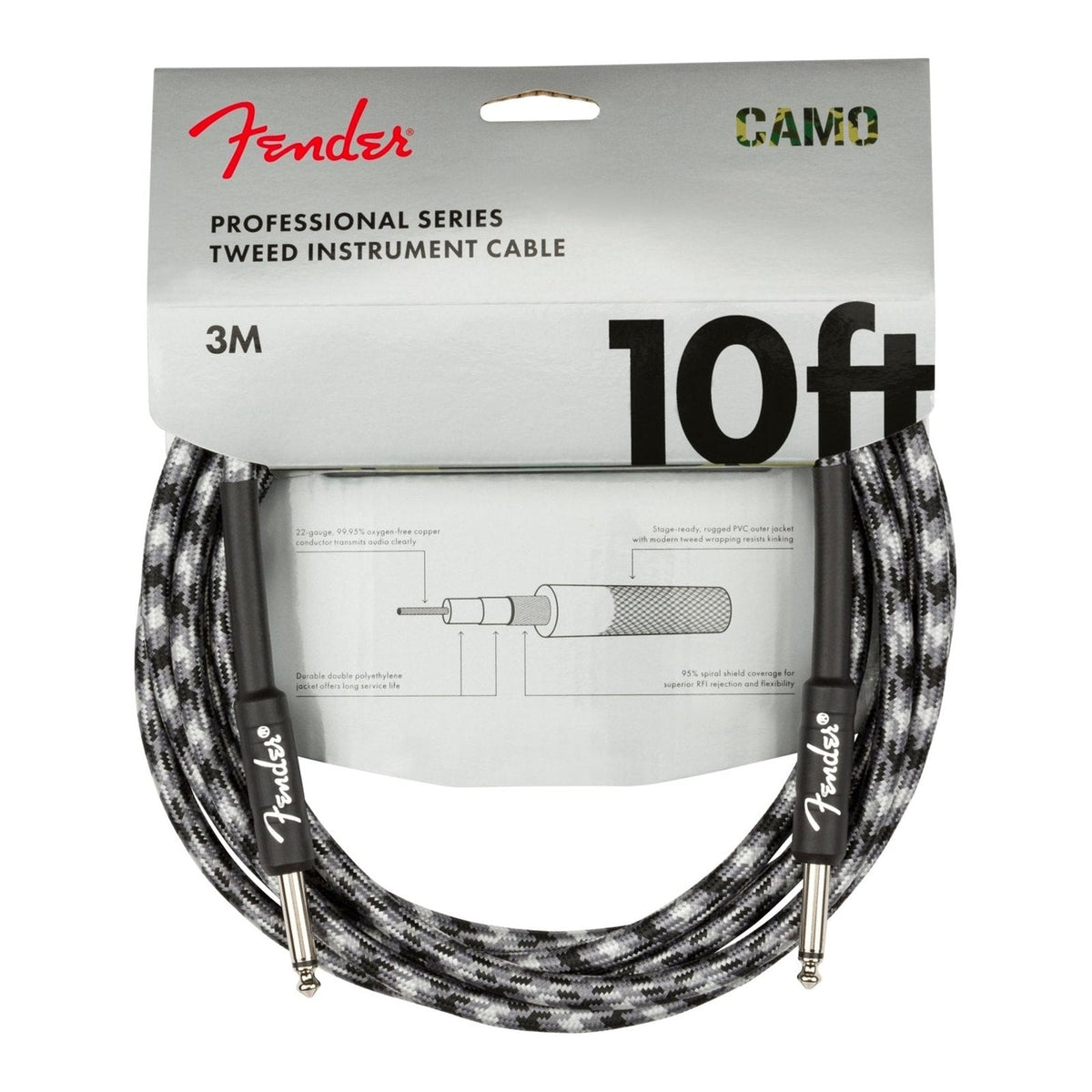 Dây Cáp Guitar Fender Professional Series Instrument Cable – 3m (10ft), Thẳng - Thẳng, Winter Camo