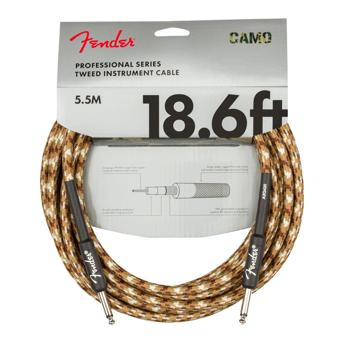 Dây Cáp Guitar Fender Professional Series Instrument Cable – 5,7m (18,6ft), Thẳng - Thẳng, Desert Camo