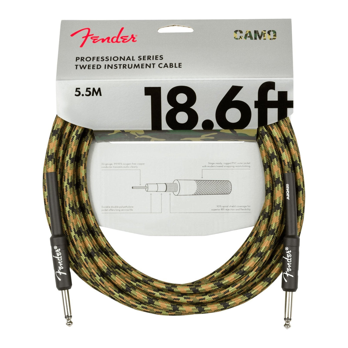 Dây Cáp Guitar Fender Professional Series Instrument Cable – 5,7m (18,6ft), Thẳng - Thẳng, Woodland Camo