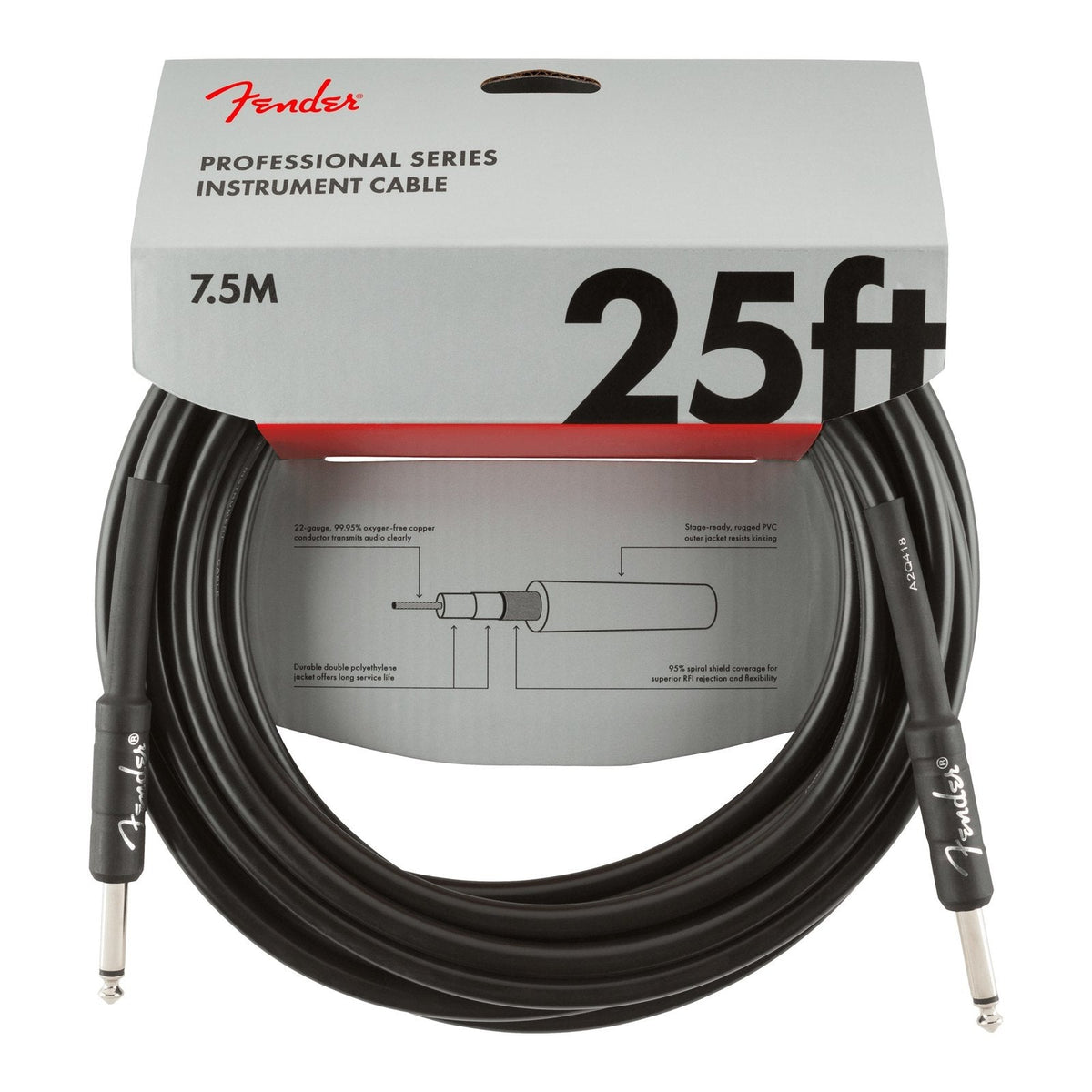 Dây Cáp Guitar Fender Professional Series Instrument Cable – 7,6m (25ft), Thẳng - Thẳng, Black