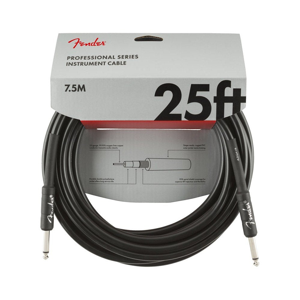Dây Cáp Guitar Fender Professional Series Instrument Cable – 7,6m (25ft), Thẳng - Thẳng, Black
