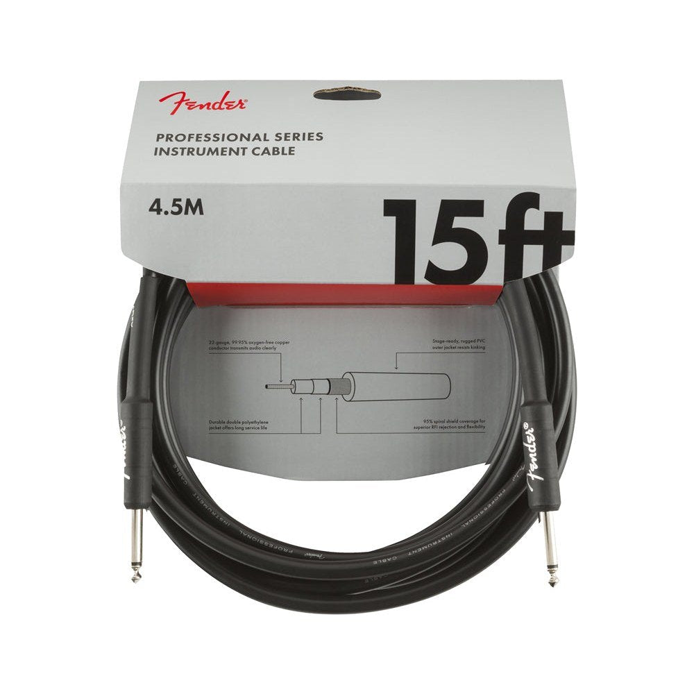 Dây Cáp Guitar Fender Professional Series Instrument Cable – 4,6m (15ft), Thẳng - Thẳng, Black