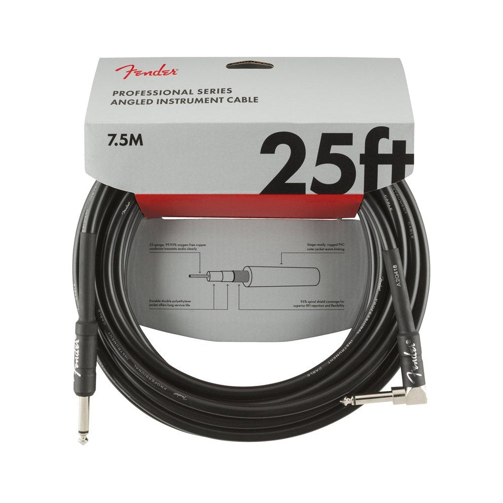 Dây Cáp Guitar Fender Professional Series Instrument Cable – 7,6m (25ft), Thẳng - Vuông, Black