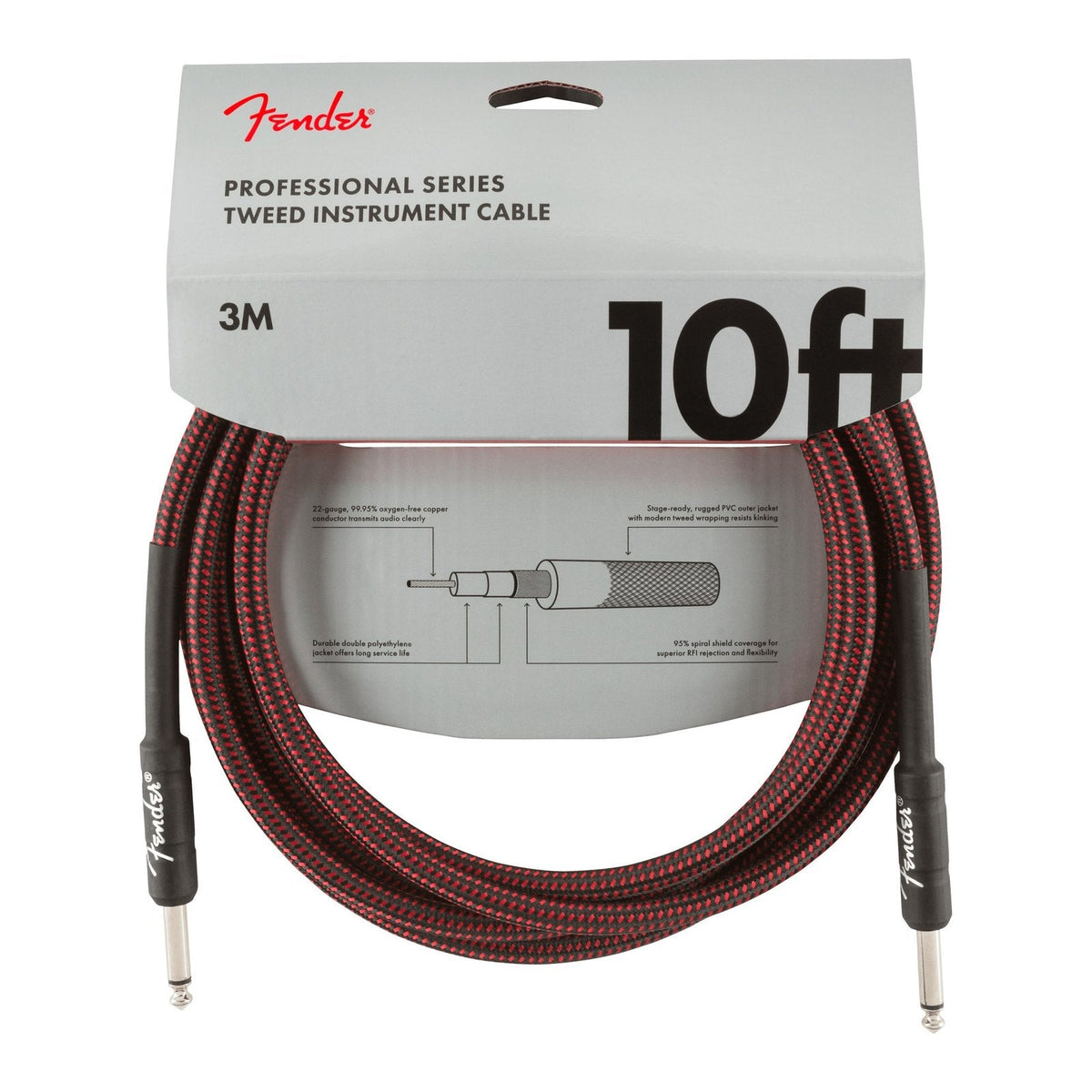 Dây Cáp Guitar Fender Professional Series Instrument Cable – 3m (10ft), Thẳng - Thẳng, Red Tweed