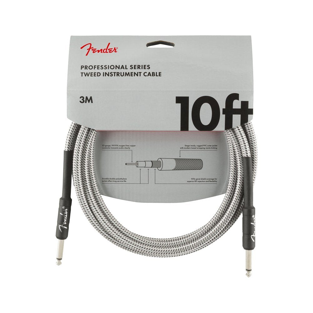 Dây Cáp Guitar Fender Professional Series Instrument Cable – 3m (10ft), Thẳng - Thẳng, White Tweed