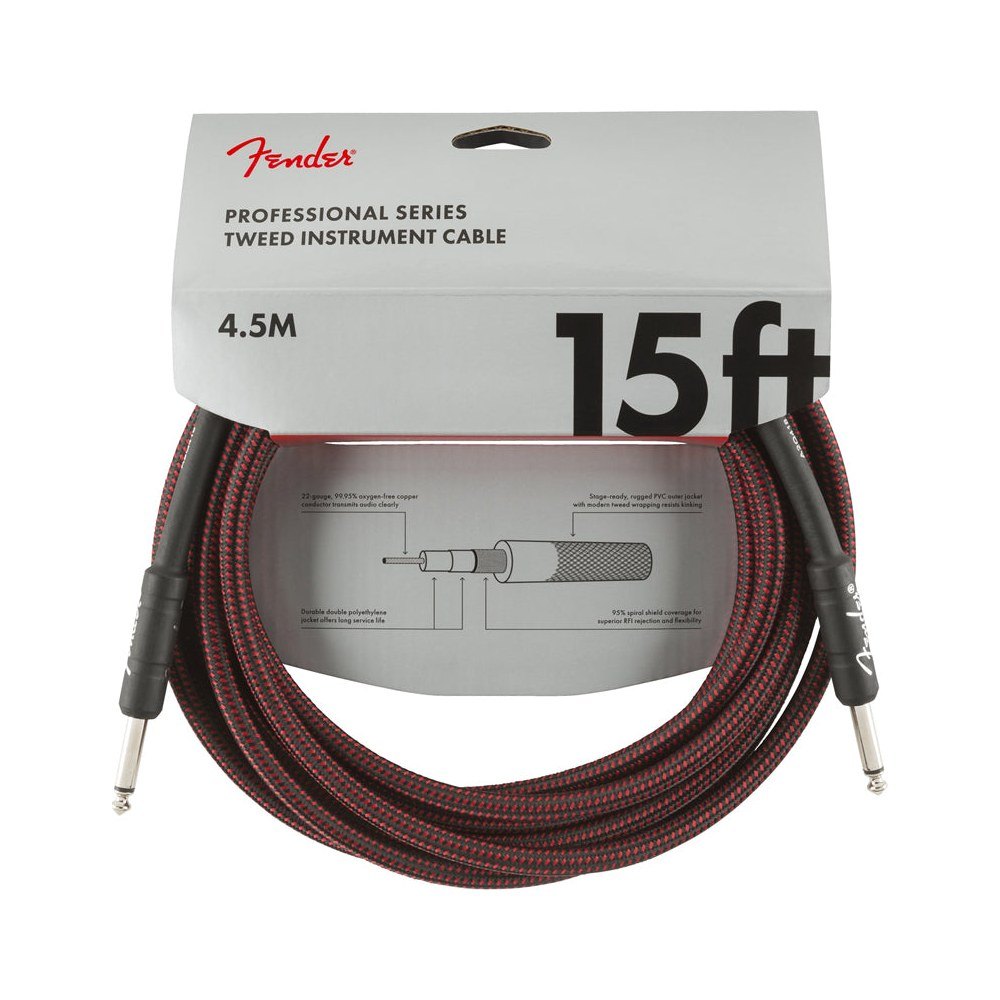Dây Cáp Guitar Fender Professional Series Instrument Cable – 4,6m (15ft), Thẳng - Thẳng, Red Tweed