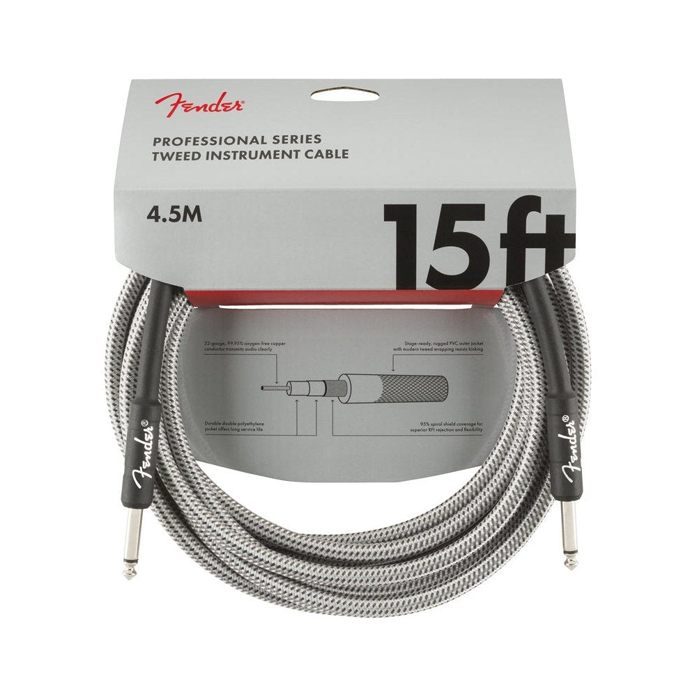 Dây Cáp Guitar Fender Professional Series Instrument Cable – 4,6m (15ft), Thẳng - Thẳng, White Tweed