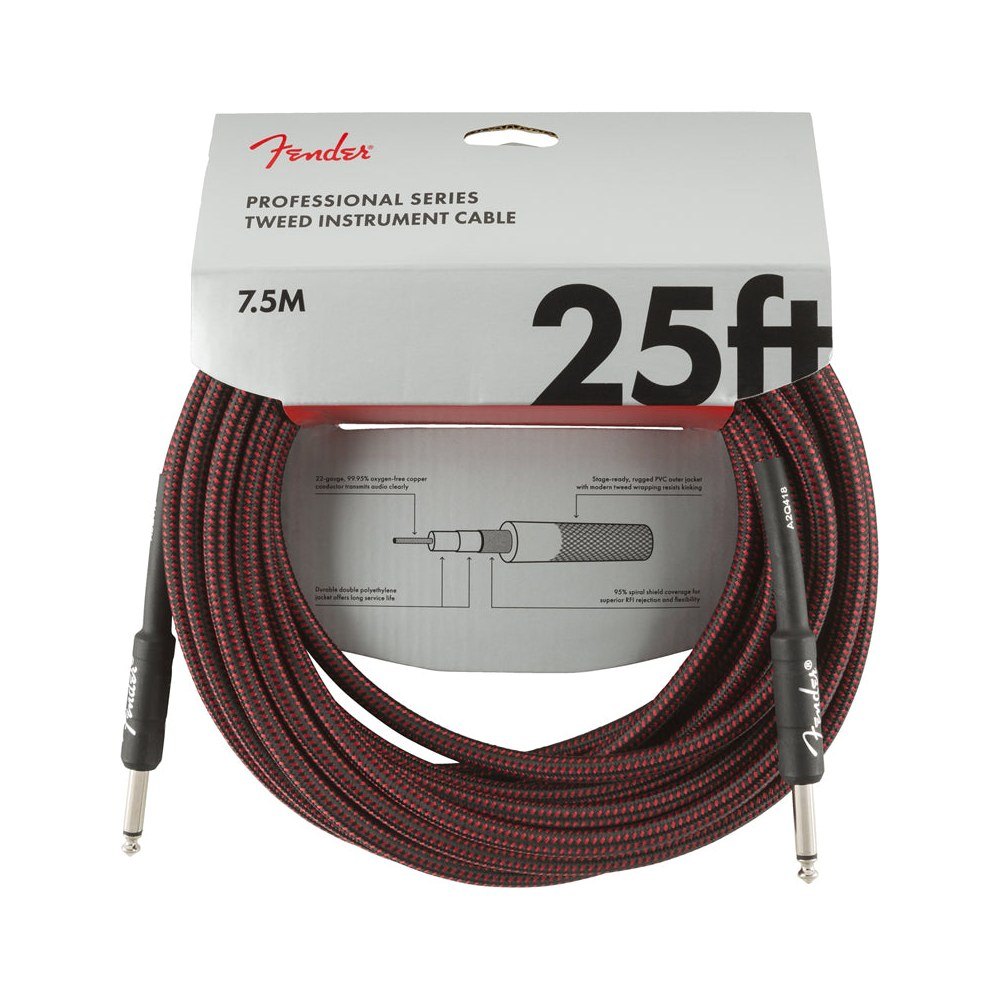 Dây Cáp Guitar Fender Professional Series Instrument Cable – 7,6m (25ft), Thẳng - Thẳng, Red Tweed
