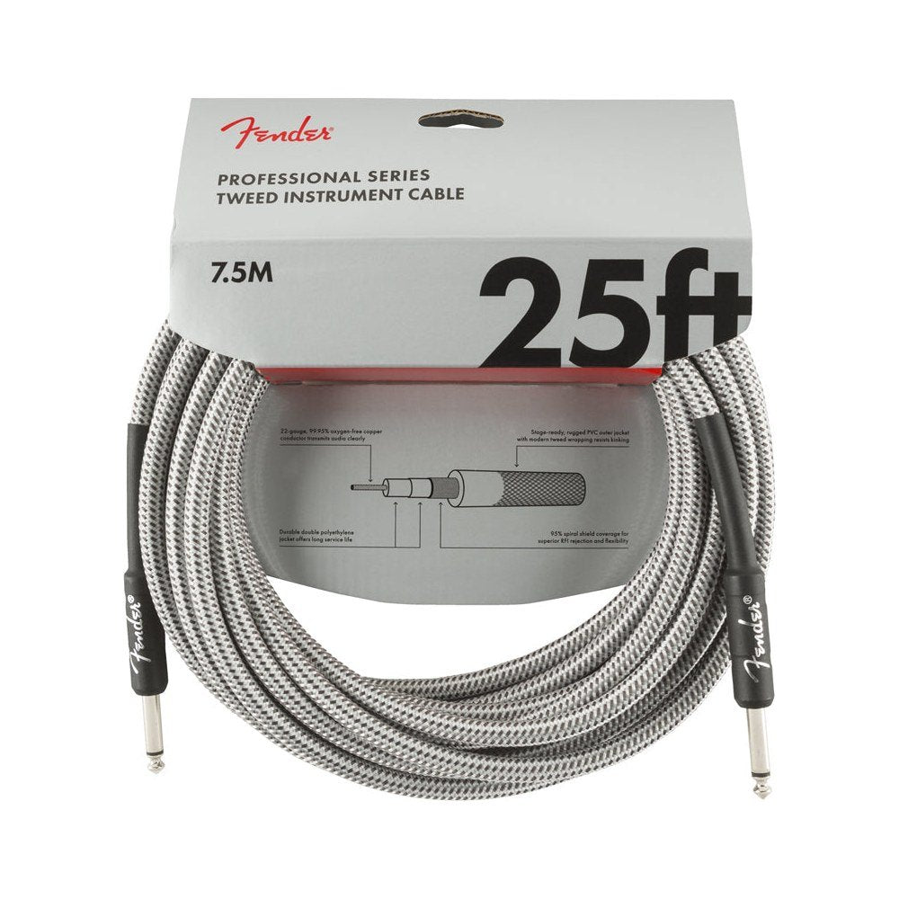 Dây Cáp Guitar Fender Professional Series Instrument Cable – 7,6m (25ft), Thẳng - Thẳng, White Tweed