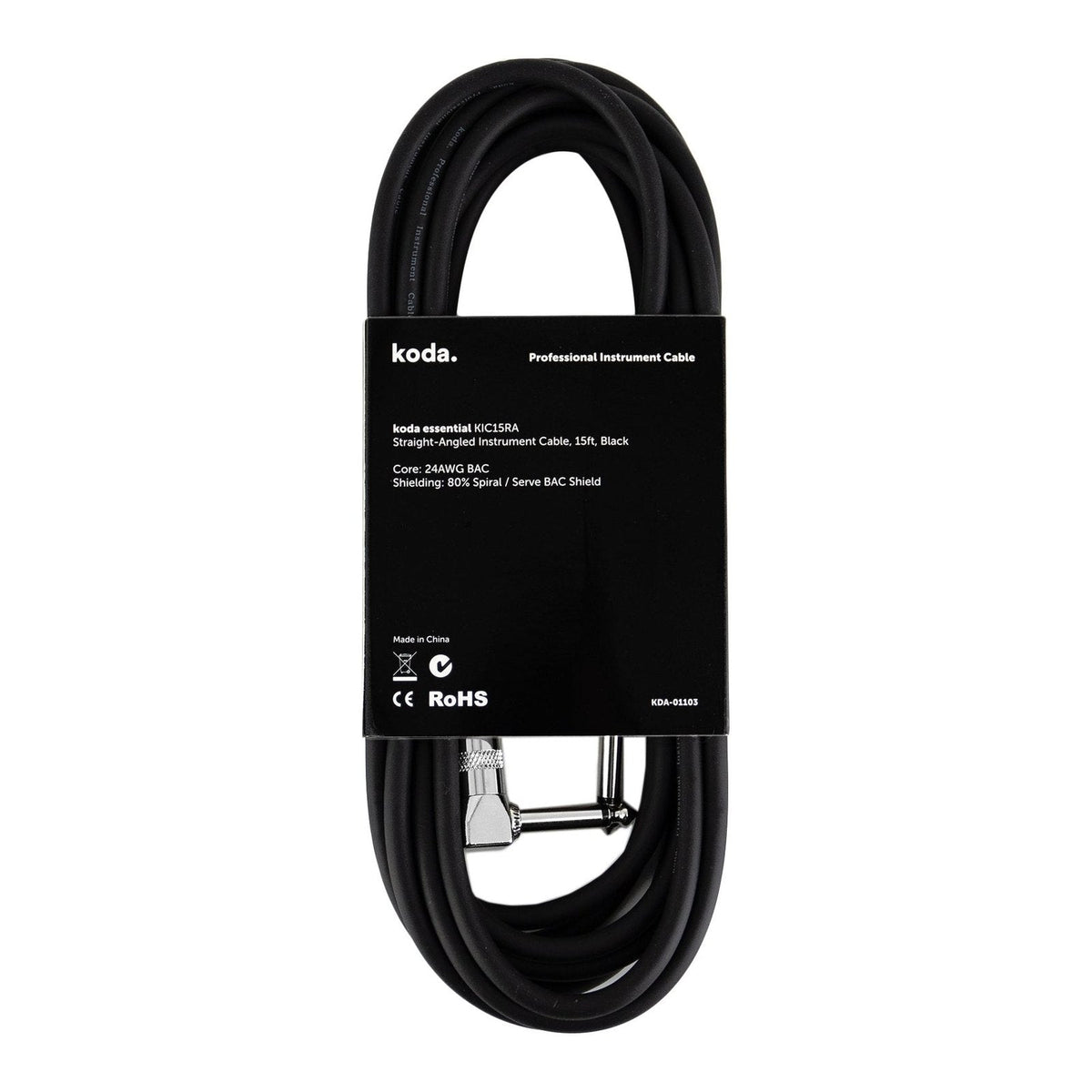 Dây Cáp Guitar koda essential KIC Instrument Cable – 4,6m (15ft), Thẳng - Vuông