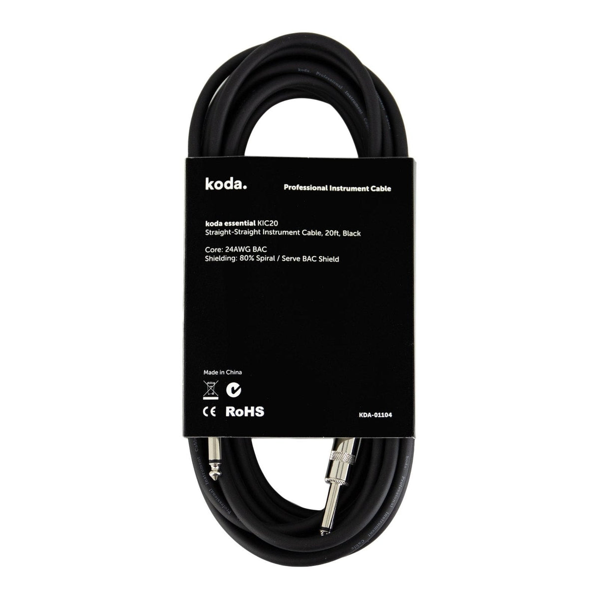 Dây Cáp Guitar koda essential KIC Instrument Cable – 6,1m (20ft), Thẳng - Thẳng