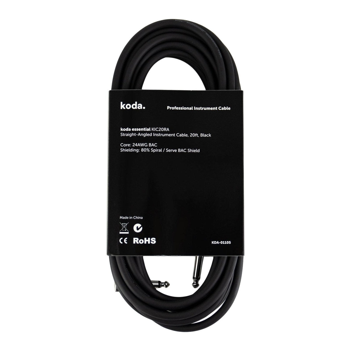 Dây Cáp Guitar koda essential KIC Instrument Cable – 6,1m (20ft), Thẳng - Vuông