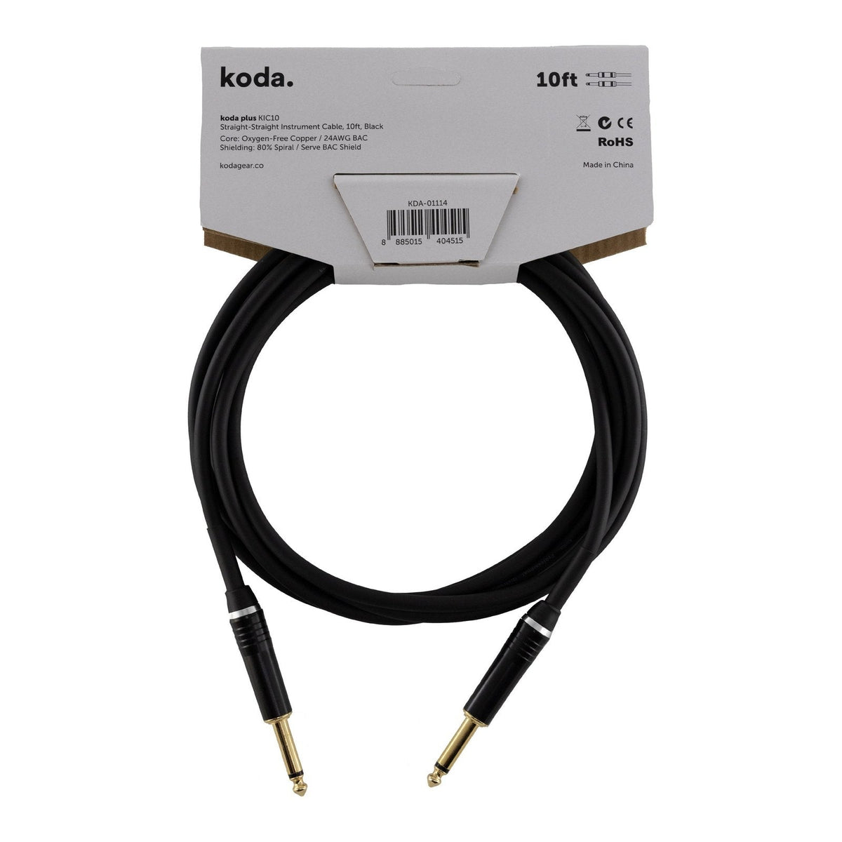 Dây Cáp Guitar koda plus KIC Instrument Cable – 3m (10ft), Thẳng - Thẳng, Black