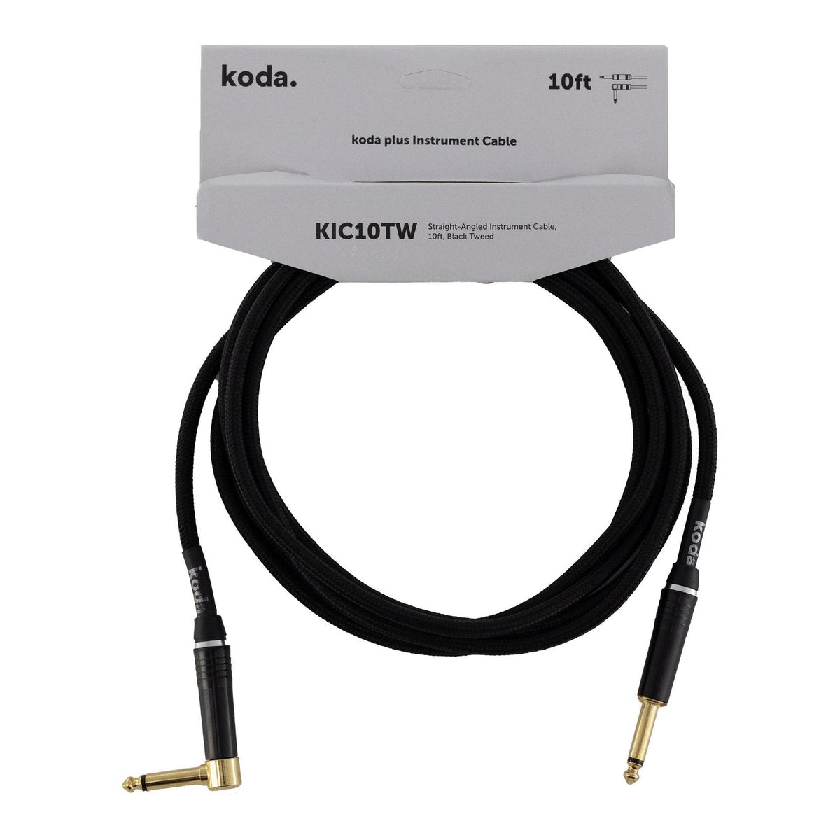 Dây Cáp Guitar koda plus KIC Instrument Cable – 3m (10ft), Thẳng - Vuông, Black Tweed