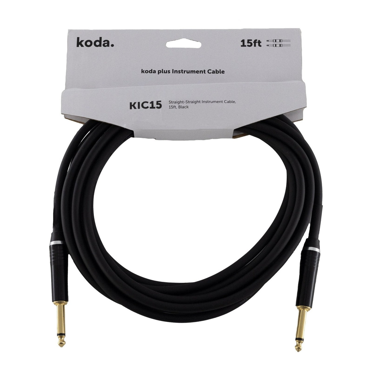 Dây Cáp Guitar koda plus KIC Instrument Cable – 4,6m (15ft), Thẳng - Thẳng, Black