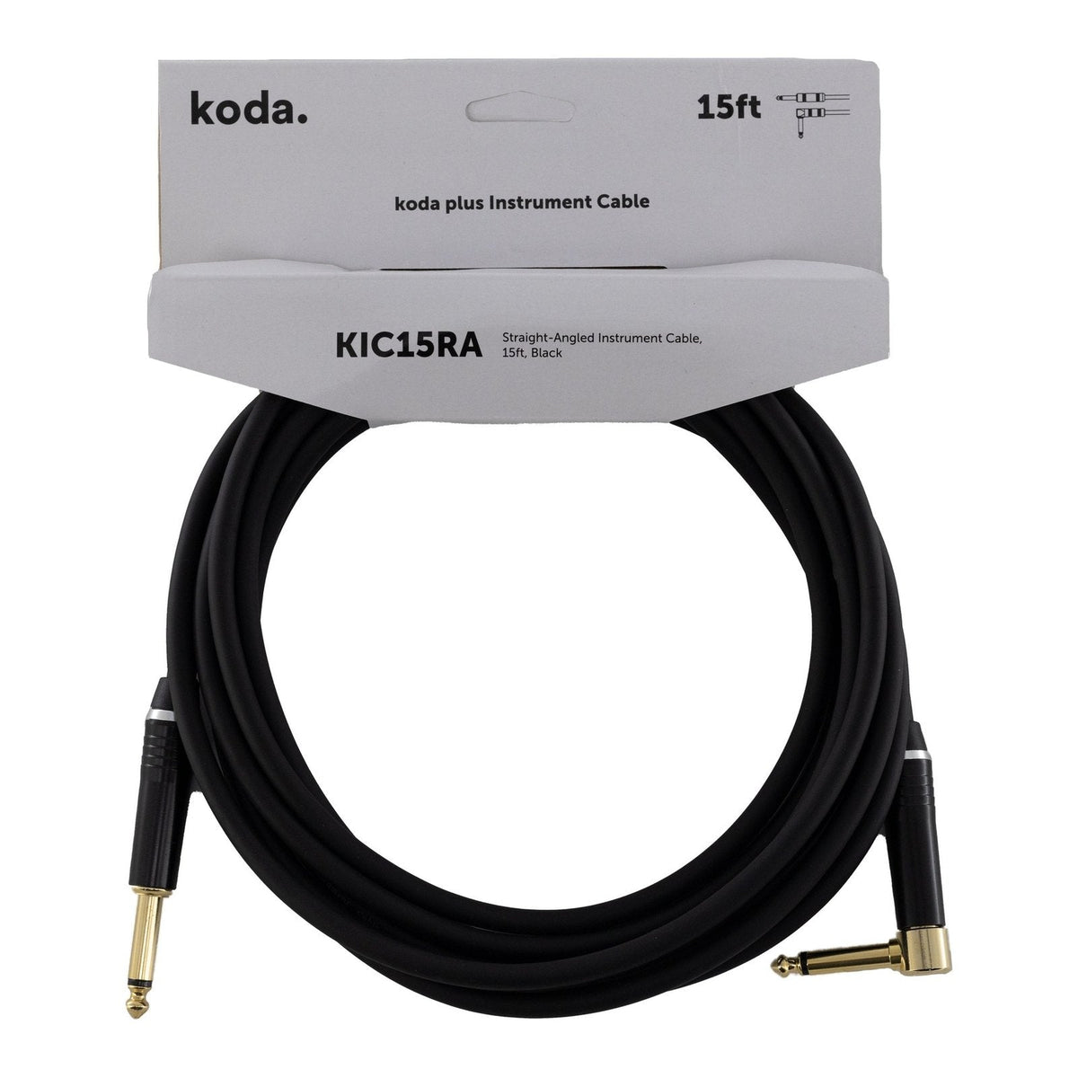 Dây Cáp Guitar koda plus KIC Instrument Cable – 4,6m (15ft), Thẳng - Vuông, Black