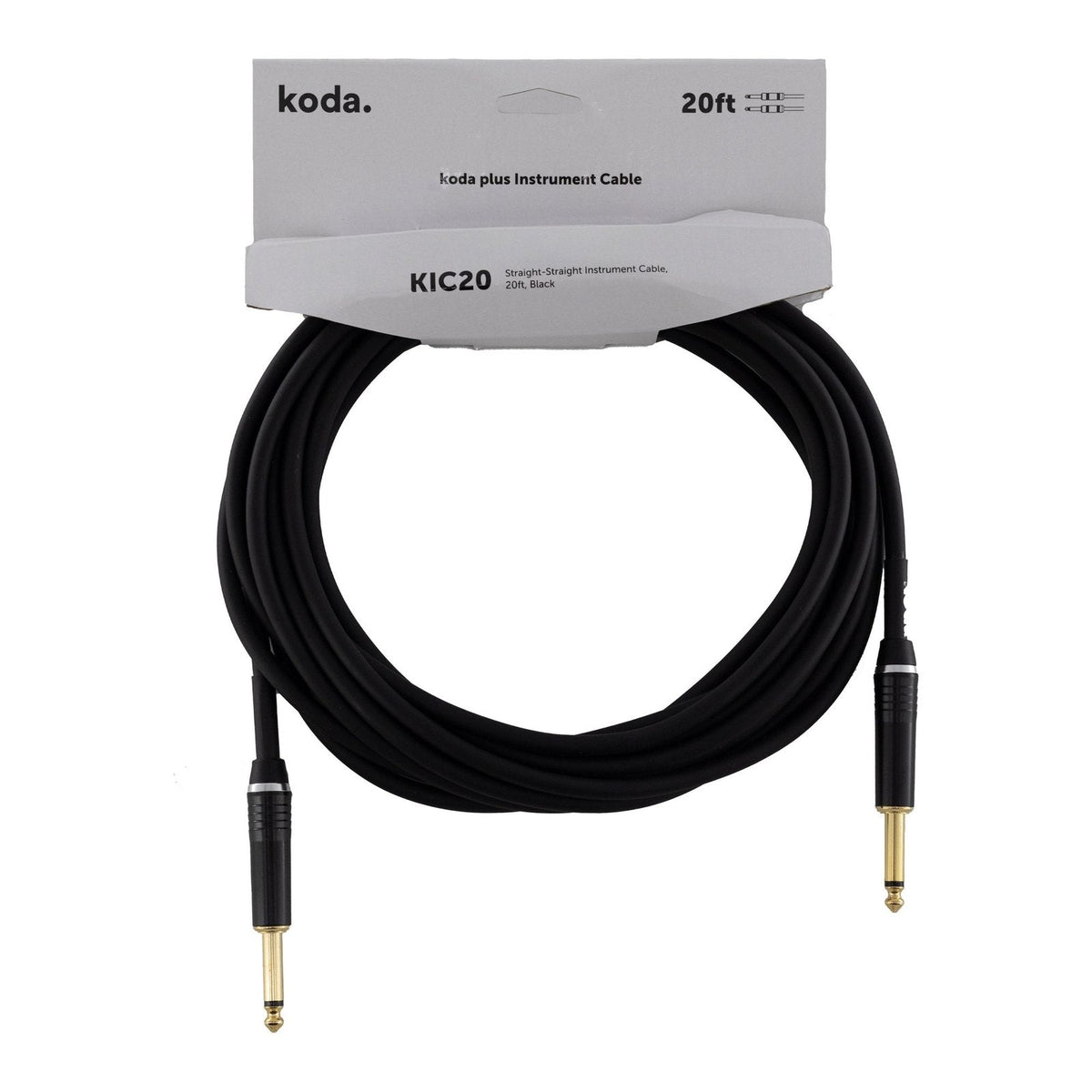 Dây Cáp Guitar koda plus KIC Instrument Cable – 6,1m (20ft), Thẳng - Thẳng, Black