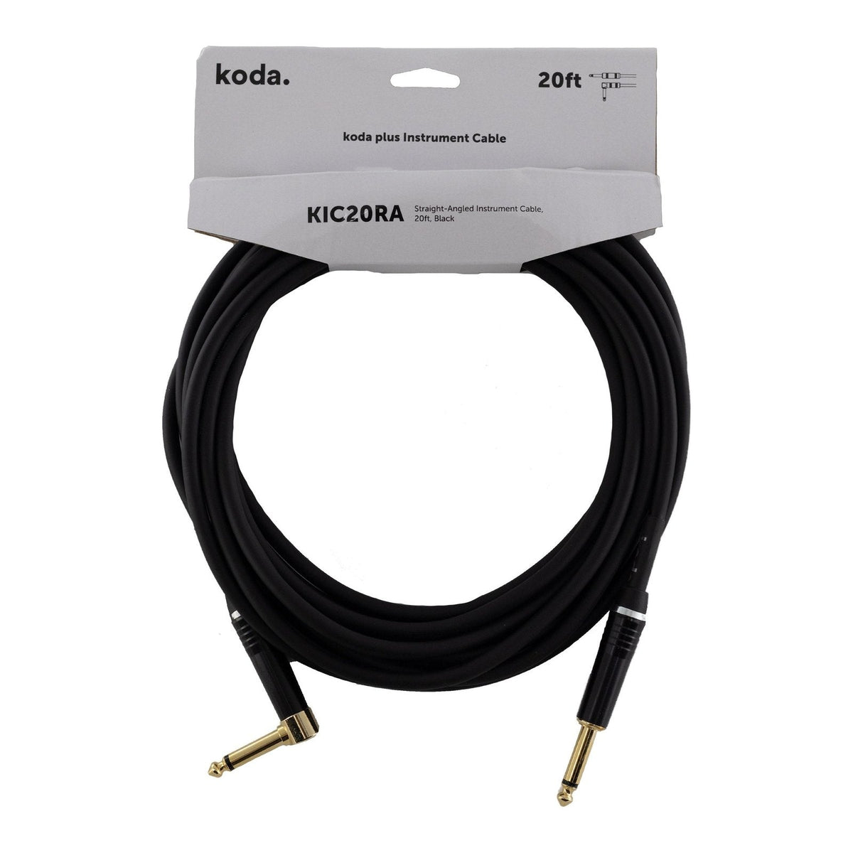 Dây Cáp Guitar koda plus KIC Instrument Cable – 6,1m (20ft), Thẳng - Vuông, Black
