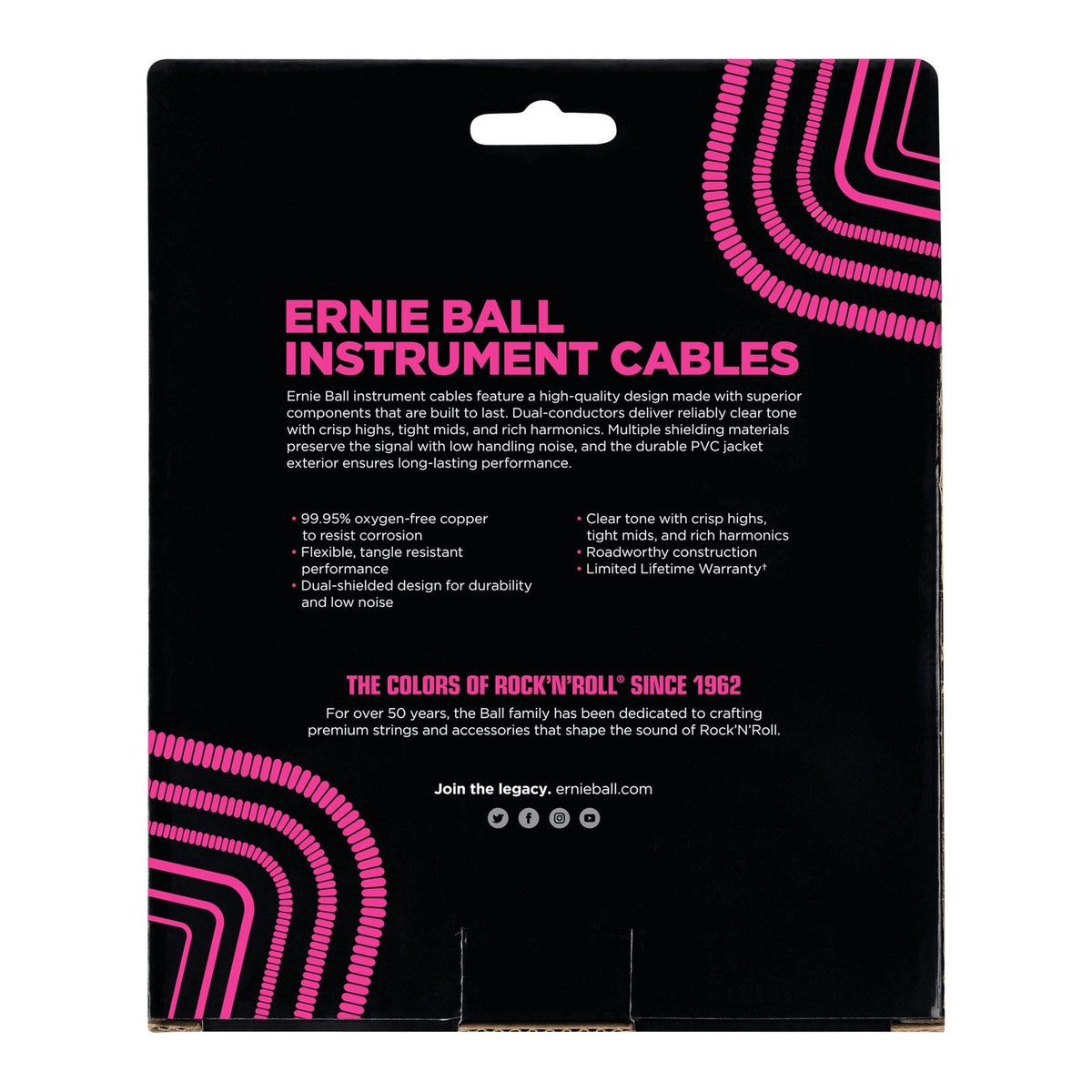 Dây Cáp Guitar Xoắn Ernie Ball Coiled Instrument Cable 30ft – Thẳng - Thẳng, Black