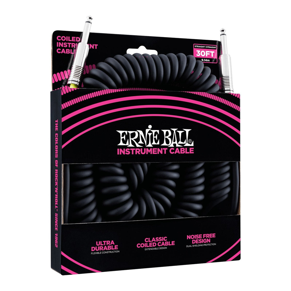 Dây Cáp Guitar Xoắn Ernie Ball Coiled Instrument Cable 30ft – Thẳng - Thẳng, Black