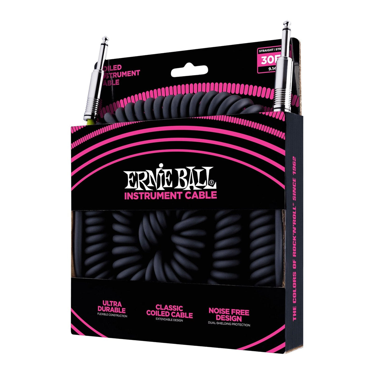 Dây Cáp Guitar Xoắn Ernie Ball Coiled Instrument Cable 30ft – Thẳng - Thẳng, Black
