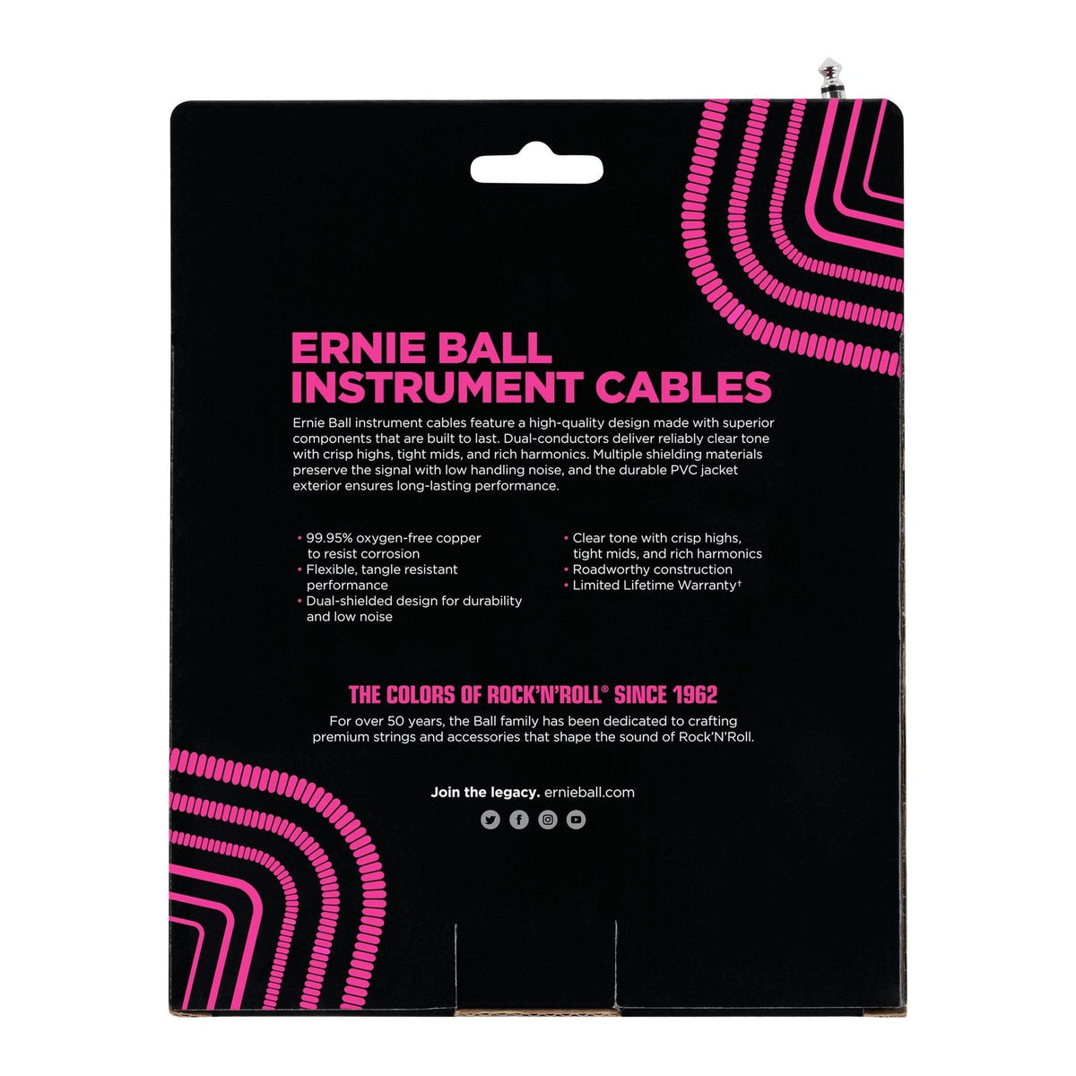 Dây Cáp Guitar Xoắn Ernie Ball Coiled Instrument Cable 30ft – Thẳng - Vuông, White