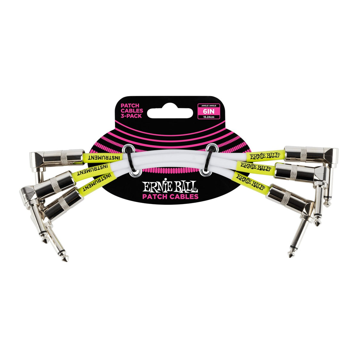 Dây Cáp Patch Pedal Ernie Ball Classic Patch Cable (Bộ 3 Sợi) – 15cm (6 inch), Vuông - Vuông, White