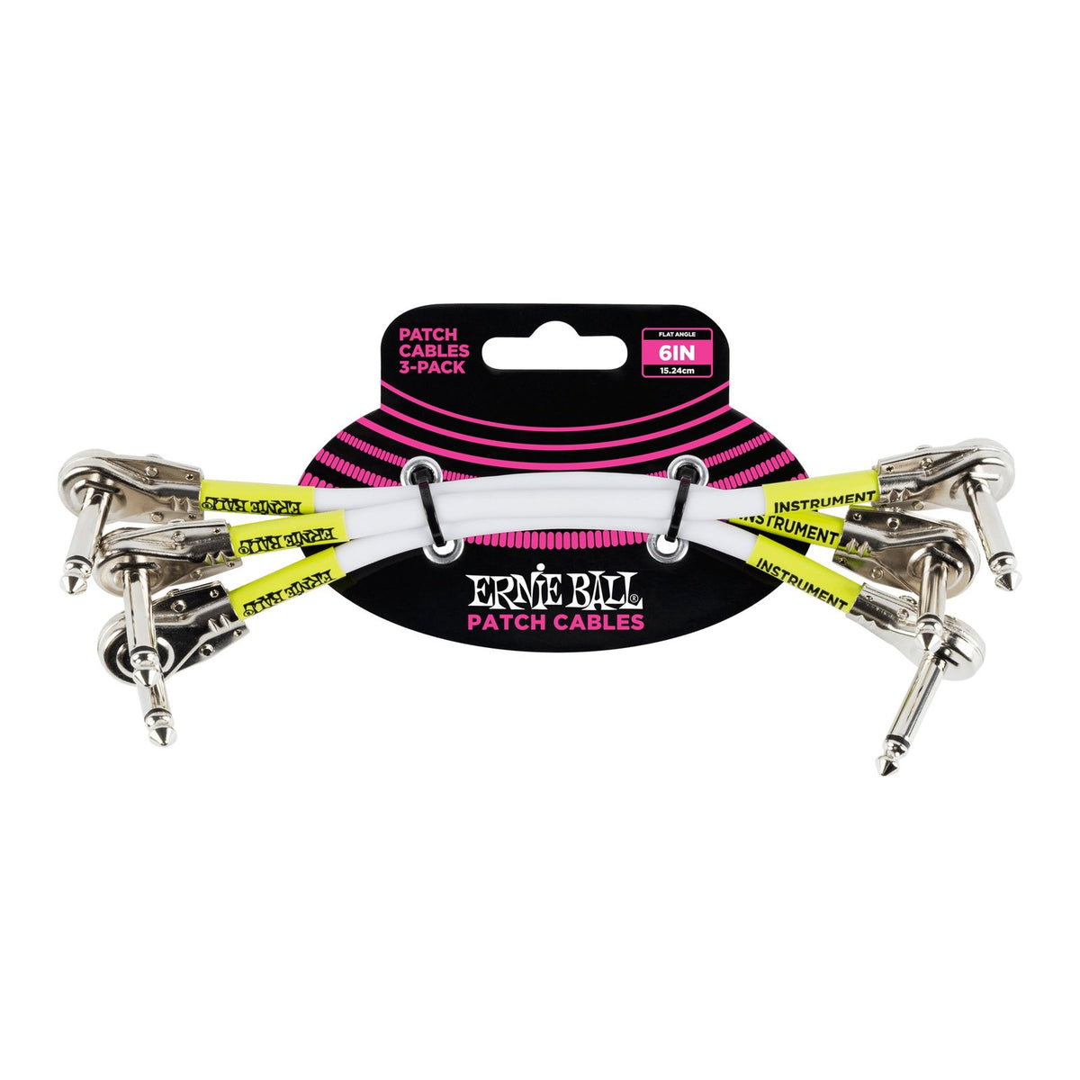 Dây Cáp Patch Pedal Ernie Ball Classic Patch Cable (Bộ 3 Sợi) – 15cm (6 inch), Vuông dẹt - Vuông dẹt, White