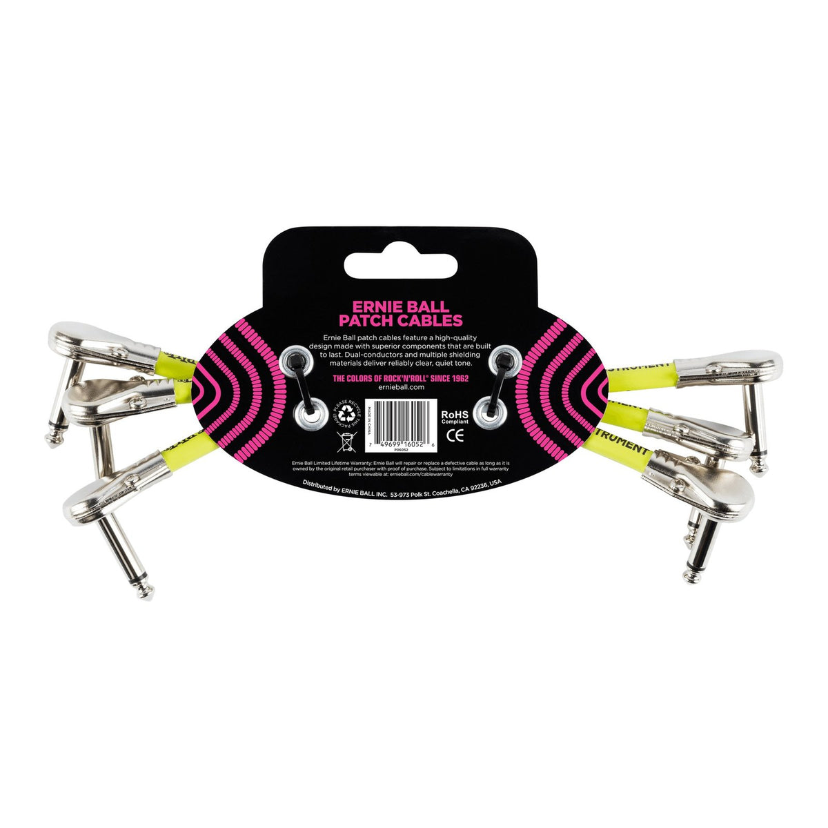Dây Cáp Patch Pedal Ernie Ball Classic Patch Cable (Bộ 3 Sợi) – 15cm (6 inch), Vuông dẹt - Vuông dẹt, White